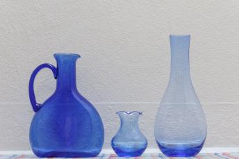 Deep Sea Blue Glass Vase Set